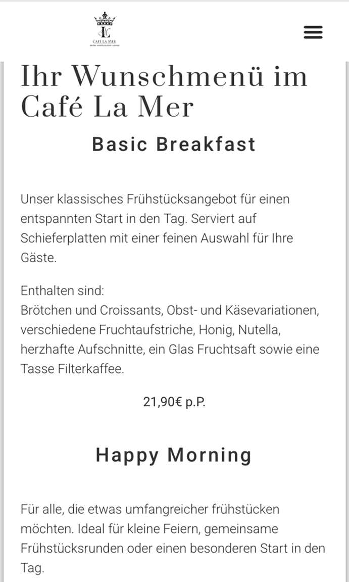 speisekarte cafe la mer