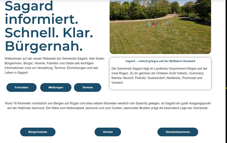 Gemeinde Sagard Menüstruktur und Schnellzugriffe